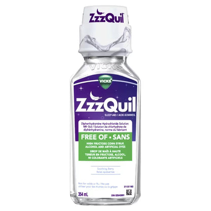 Vicks VZZZQuil Free Of Berry CAN 354mL front package