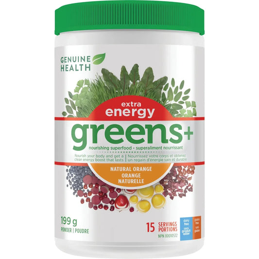 Genuine Health greens+ extra energy front package