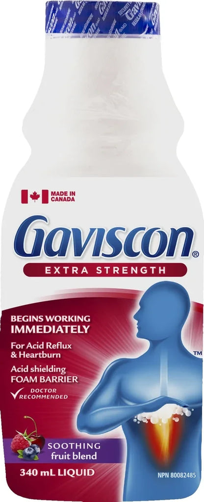 Gaviscon Extra Strength Liquid Soothing Fruit Blend front package