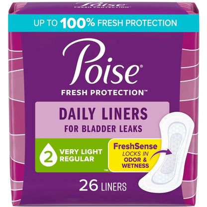 Poise Daily Incontinence Panty Liners, Very Light Absorbency, Regular front package