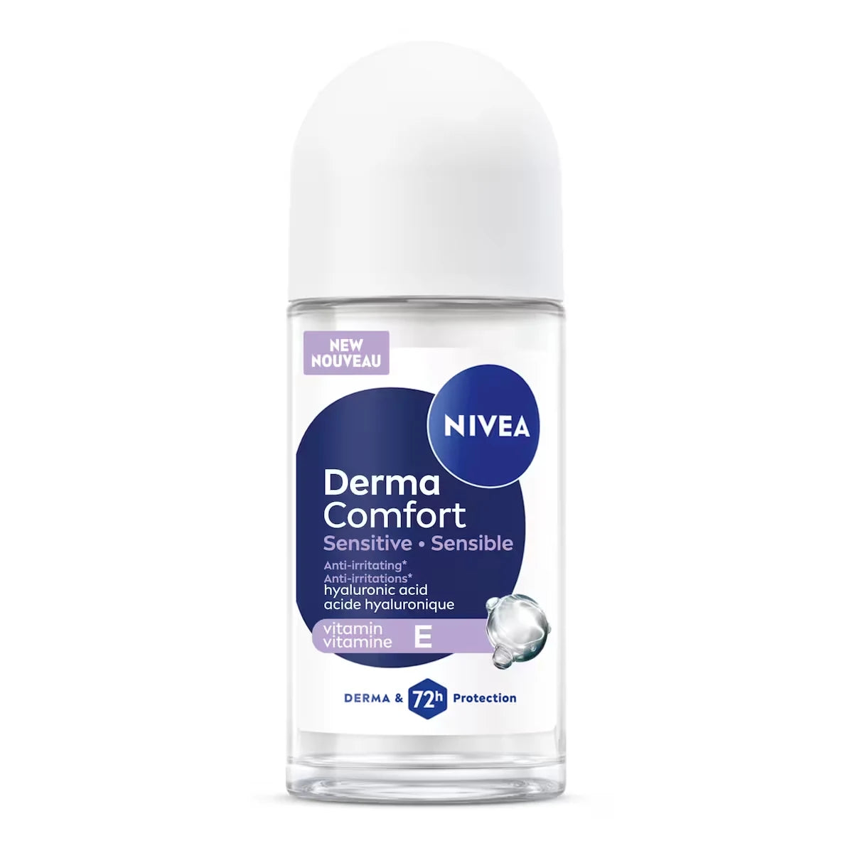Nivea Derma Comfort Sensitive Roll On Antiperspirant, 72-Hour Protection front package