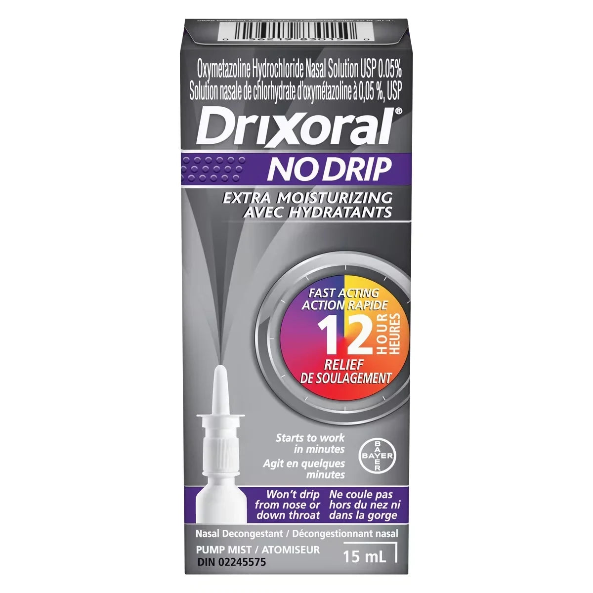 Drixoral No Drip Extra Moisture Spray, Soothes and Moisturizes Dry and Irritated Nasal Passages, 15 mL product package