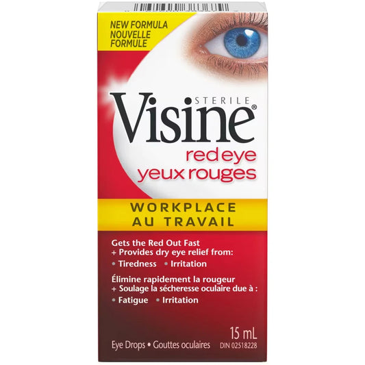 Visine Workplace Eye Drops- Polyethylene Glycol, Hydrochloride - Dust Irritation, Dry Eyes, Red Eye, Strained Eyes 15 mL front package