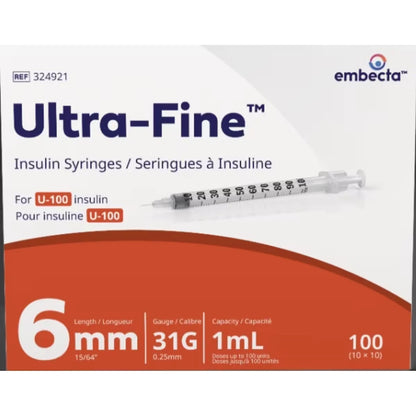embecta Ultra-FineTM Insulin Syringes U-100 6mm 31G 1mL view 2