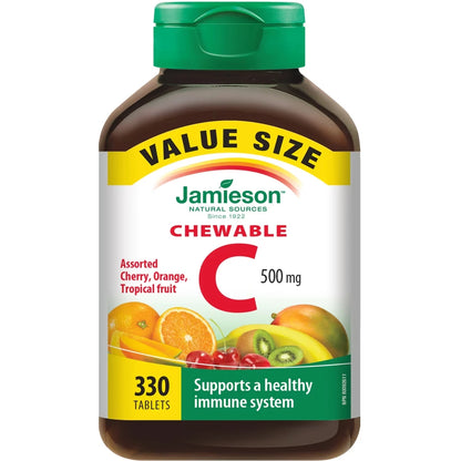 Jamieson Chewable Vitamin C 500 mg - Mixed 3 Flavours Value Pack front package