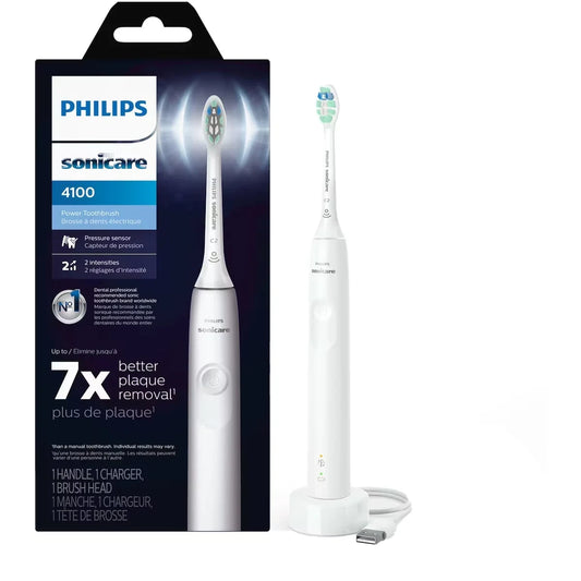 Philips 4100 Power Toothbrush, Rechargeable Electric Toothbrush with Pressure Sensor, White product package