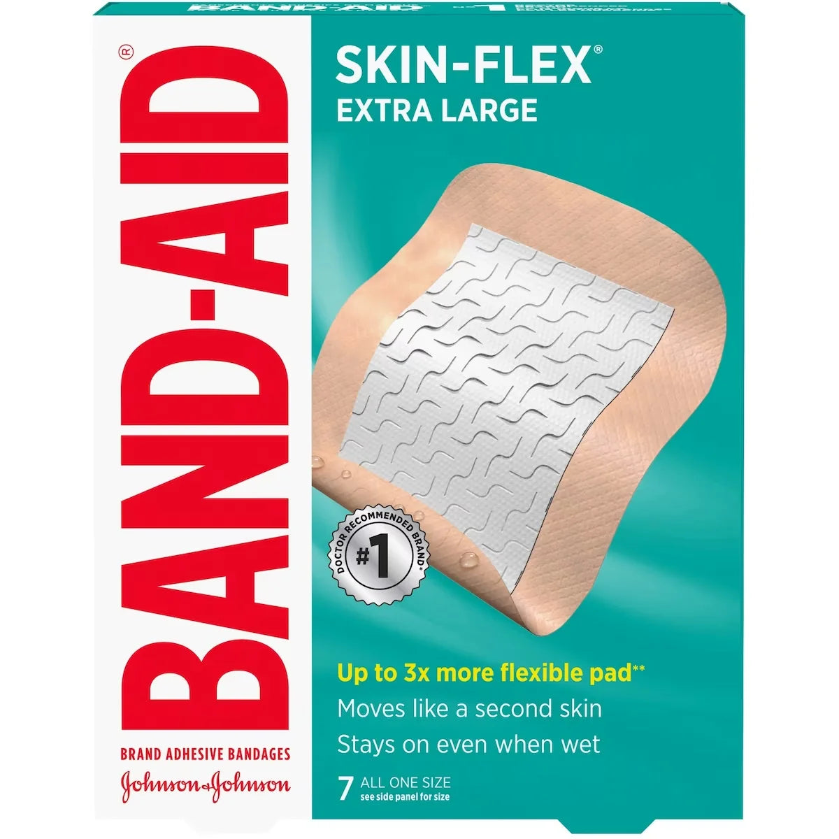 Band-Aid Skin-Flex Adhesive Bandages, Extra Large, 7 ea front package
