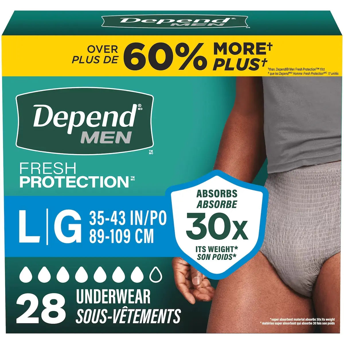 Depend Fresh Protection Adult Incontinence Underwear for Men, Disposable, Maximum, Large, Grey front package