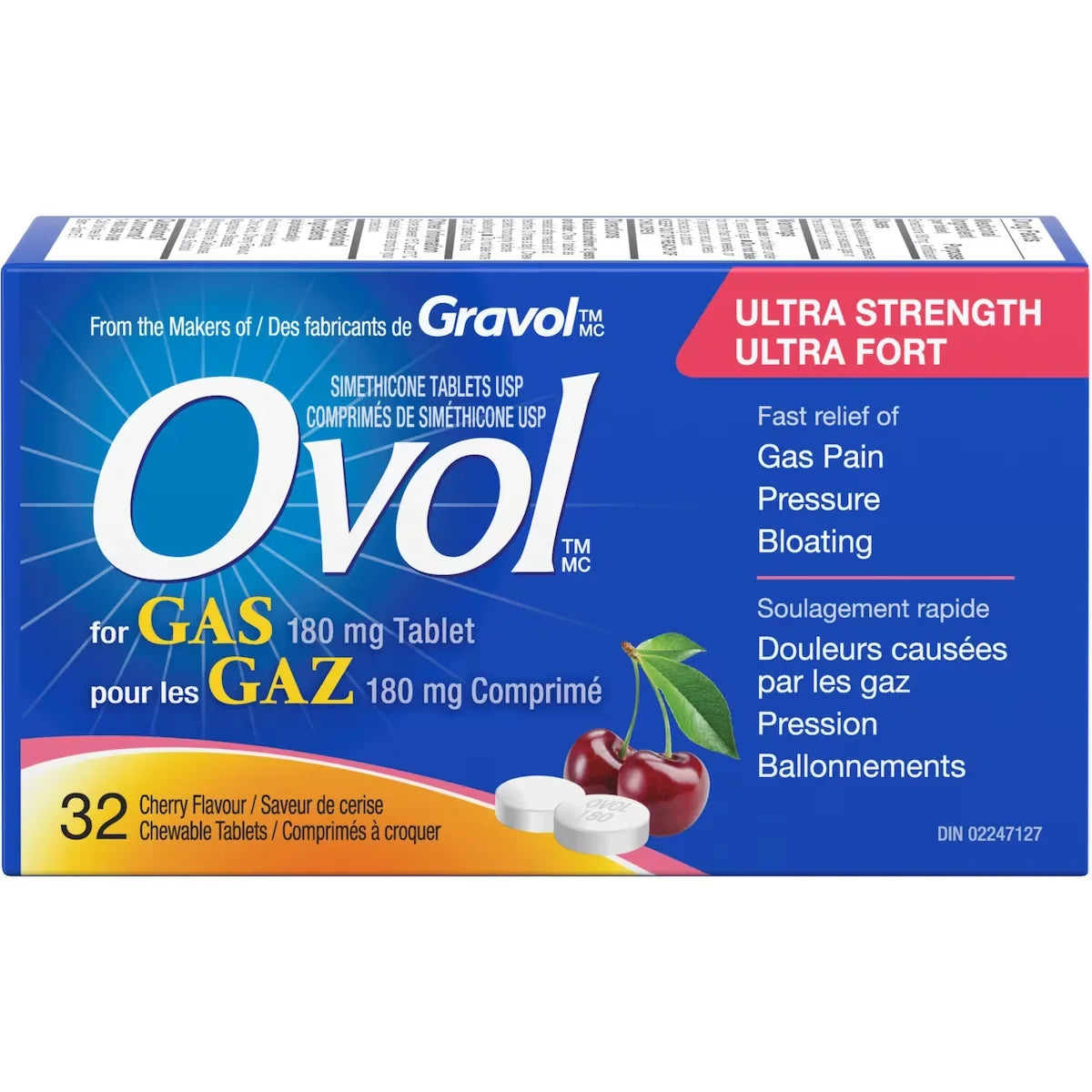 Ovol Ultra Strength Anti-Gas Chewable Cherry Tablets front package
