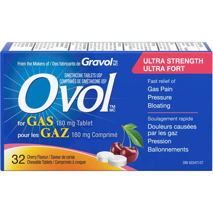 Ovol Ultra Strength Anti-Gas Chewable Cherry Tablets front package