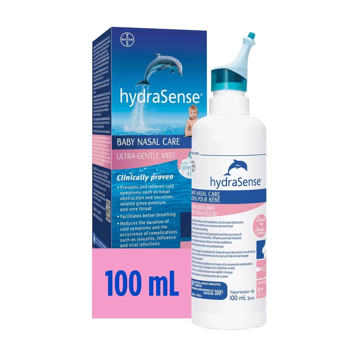 Hydrasense Ultra-Gentle Mist Nasal Spray, Baby Nasal Care, 100% Natural Sourced Seawater, Preservative-Free, 100 mL product package