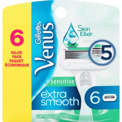 Venus Gillette Extra Smooth Sensitive Women's Razor Blade Refills, 6 Refills front package