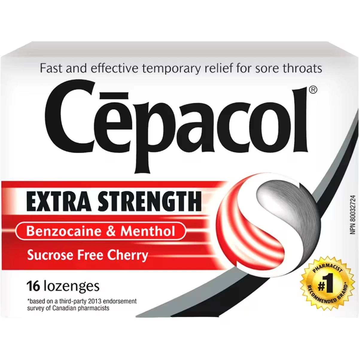 Cepacol Extra Strength Sucrose Free Cherry, Sore Throat Lozenges, 16 ct 16 count front package
