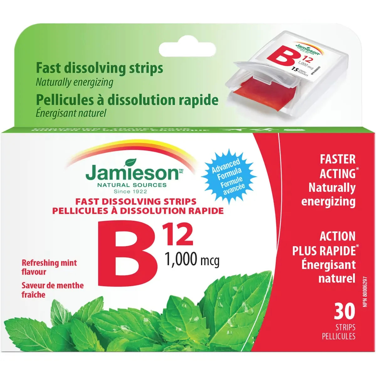Jamieson Vitamin B12 1,000 mcg (Methylcobalamin) - Fast Dissolving Strips front package