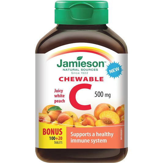 Jamieson Chewable Vitamin C 500 mg White Juicy Peach front package