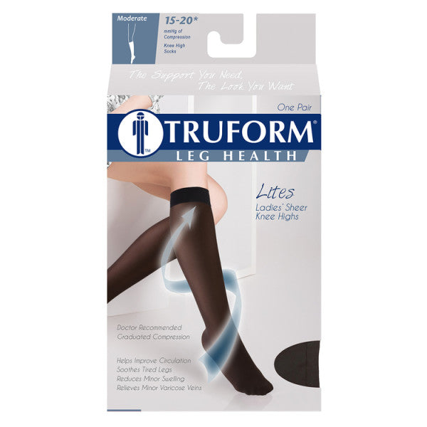 Airway Truform Ladie'S Sheer Lites Support Knee High Close Toe 15-20 mmHg Black Large 1773BL-L — Pair — product image