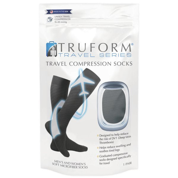 Airway Truform Travel Series 15-20 mmHg Compression Socks Knee-High Closed-Toe Unisex Black Small (11" 1923BL-S — Pair — product image