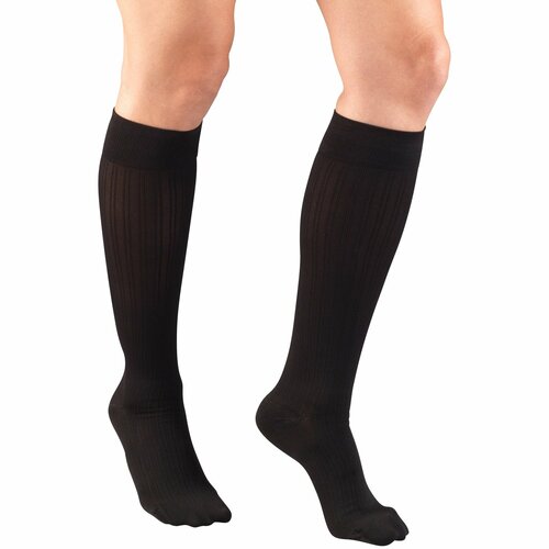 Airway Truform Ladies' 15-20 mmHg Rib-Pattern Knee-High Compression Socks Large (15 1/2" - 18") Brown L - Pair