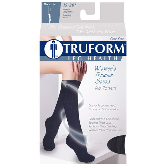 Airway Truform Ladies' 15-20 mmHg Rib-Pattern Knee-High Compression Socks x-Large (17 1/2" - 20") Navy - Pair