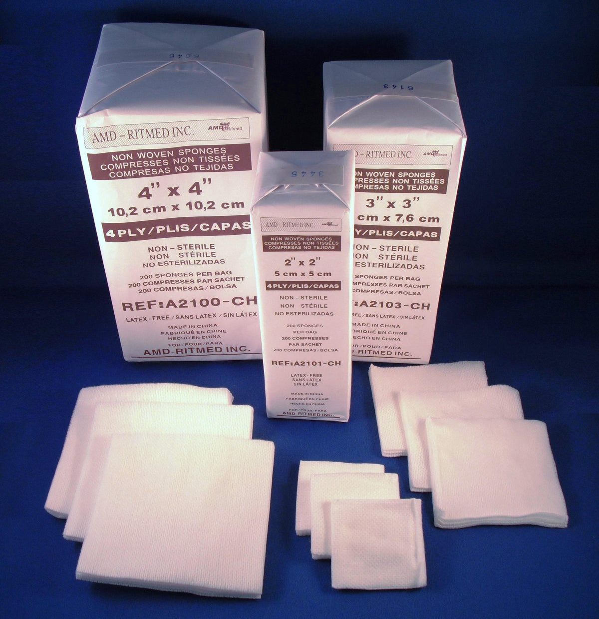 Amd-Ritmed Non-Woven, Non-Sterile Gauze Sponge, 4in X 4in 4ply A2100-CH — Package of 200 — product image