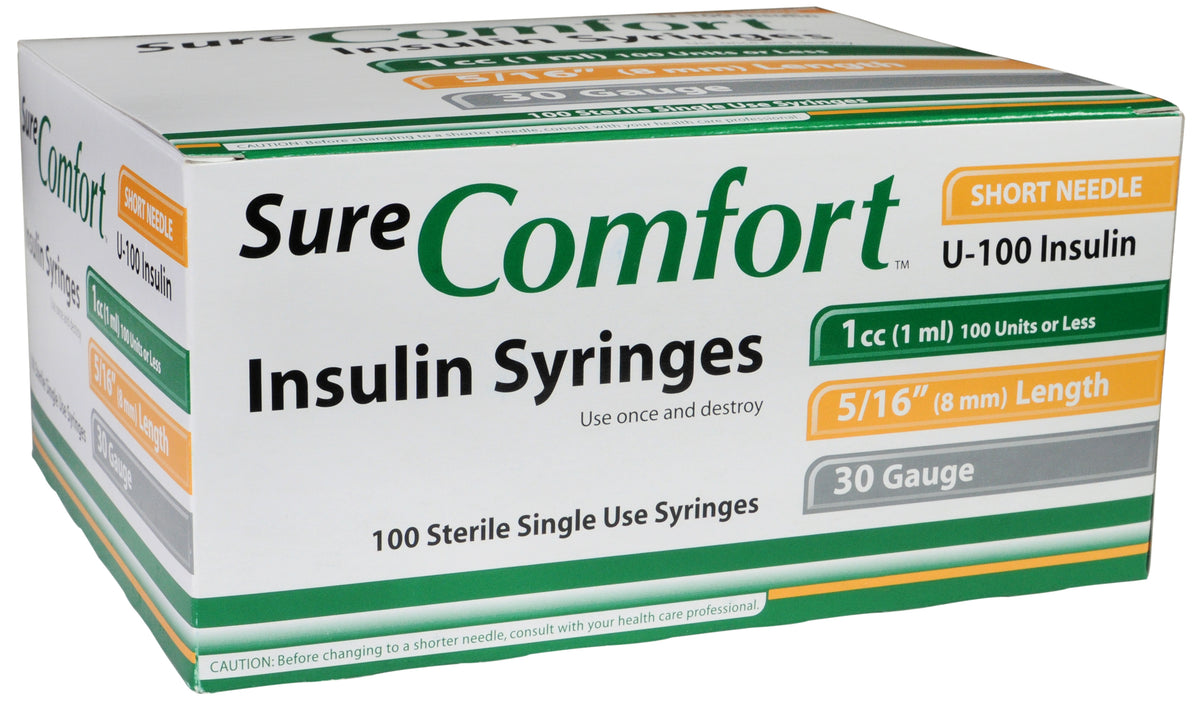 Allison Medical Sure Comfort Insulin Syringe, 30g, 5/16in (8mm), 1cc 22-6010 — Box of 100 — product image