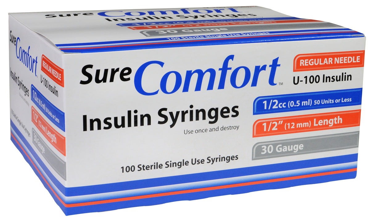 Allison Medical Sure Comfort Insulin Syringe, 30g, 1/2in (12mm), 1/2cc 22-6205 — Box of 100 — product image