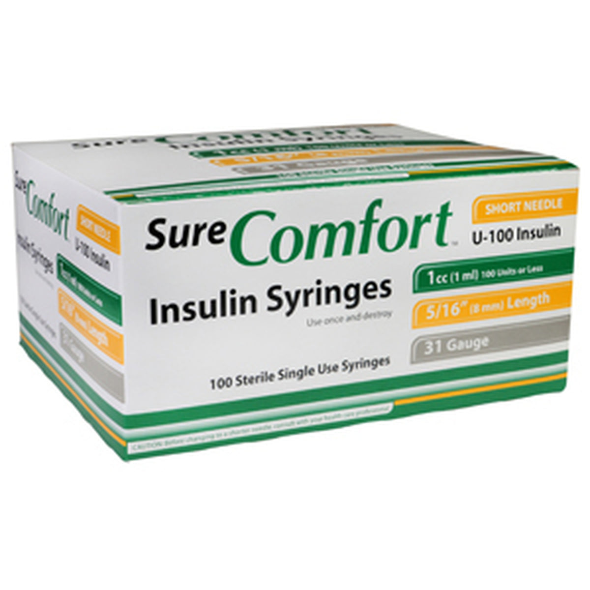 Allison Medical Sure Comfort Insulin Syringe, 31g, 5/16in (8mm), 1cc 22-6510 — Box of 100 — product image
