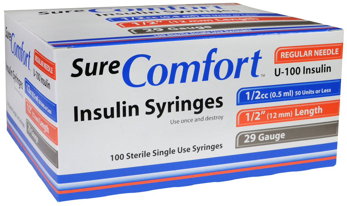 Allison Medical Sure Comfort Insulin Syringe, 29g, 1/2in (12mm), 1/2cc 22-9005 — Box of 100 — product image