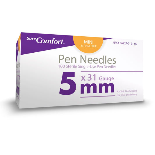 Allison Medical Sure Comfort Pen Needles, 31g, 3/16in (5 mm) Mini - Box of 100