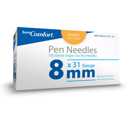 Allison Medical Sure Comfort Pen Needles, 31g, 5/16in (8mm) Short 24-1215 — Box of 100 — product image
