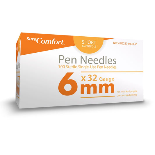 Allison Medical Sure Comfort Pen Needles, 32g, 1/4in (6 mm) Short - Box of 100