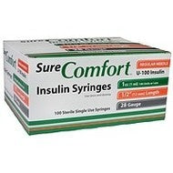 Allison Medical Sure Comfort Insulin Syringe, 29g, 1/2in (12 mm), 1cc (Unit Blister Pack) - Box of 100