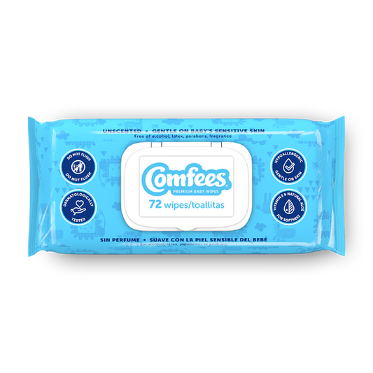 Attends 52132 - Comfees Unscented Baby Wipes Vitamin E & Aloe Hypoallergenic - 12 Packs Of 72