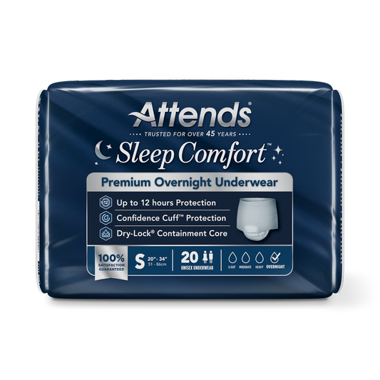 Attends 52637 Sleep Comfort Premium Overnight Underwear - Small (20”-34“) - 4 Bags Of 20