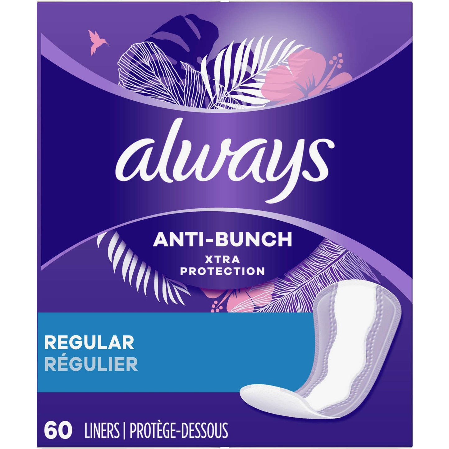 Always anti-bunch regular size liners 60 pack