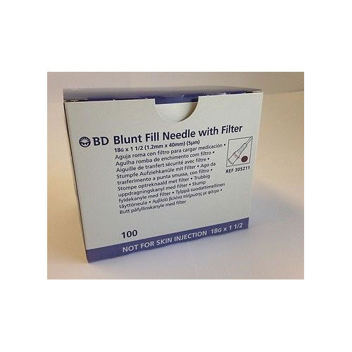 Becton Dickinson Needle Only 18g x 1.5in Blunt Fill Filter 5-U Thin Wall - Pack of 100