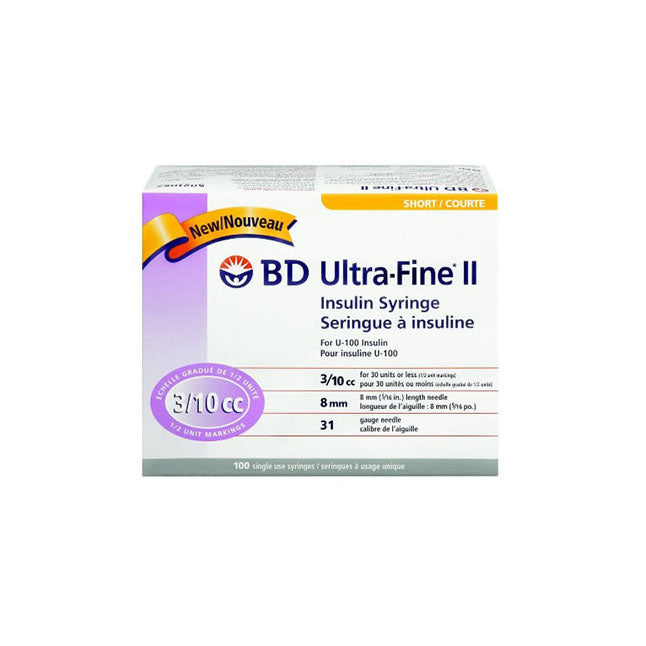 Embecta (Formerly Bd) Insulin Syringe With Ultra-Fine Ii Needle 31g X 5/16" 0.3 mL Short For U-100 Insulin Sterile 320440 — Pack of 100 — product image
