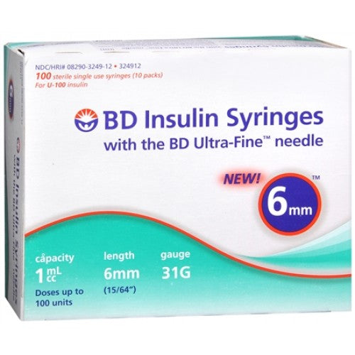 Embecta (Formerly Bd) Insulin Syringe 0.5 mL, 31g X 6mm Needle 324920 — Box of 100 — product image