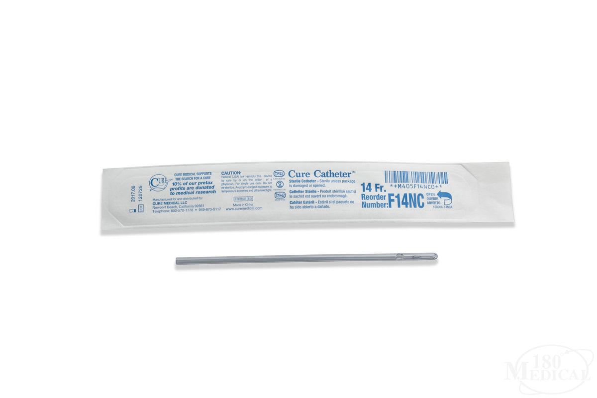 Cure Medical Cure Intermittent Cath Female 14 Fr 6in Straight Tip, No Connector F14NC — Box of 30 — product image