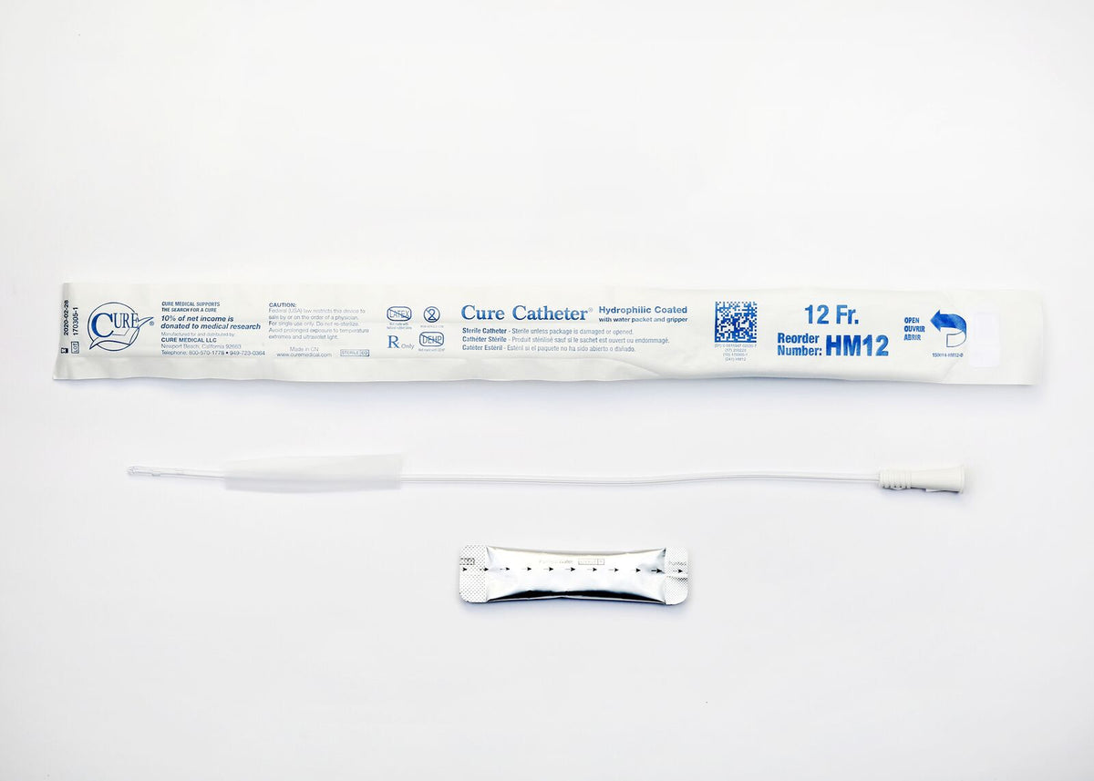 Cure Medical Cure Intermittent Male Cath ,16" ,Straight Tip,Hydrophilic 12 Fr HM12 — Box of 30 — product image