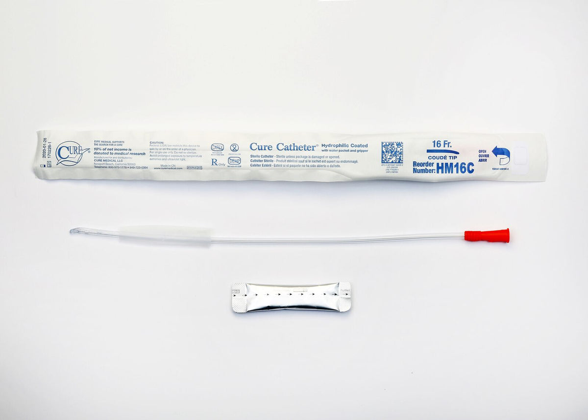 Cure Medical Cure Intermittent 16" Coude Tip Hydrophilic 16 Fr HM16C — Box of 30 — product image