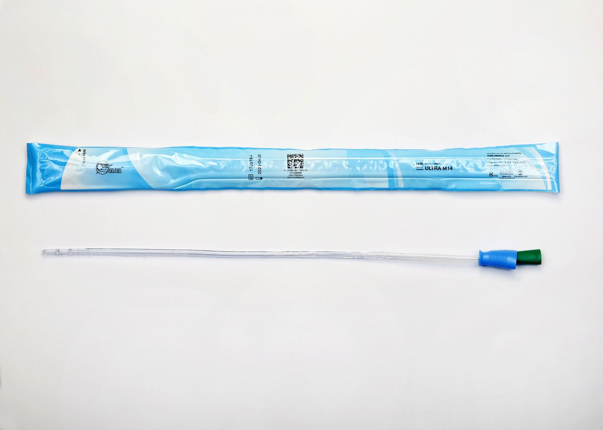 Cure Medical Cure Intermittent Male Cath 16" Pre-Lubricated Straight Tip 14 Fr ULTRA M14 — Box of 30 — product image