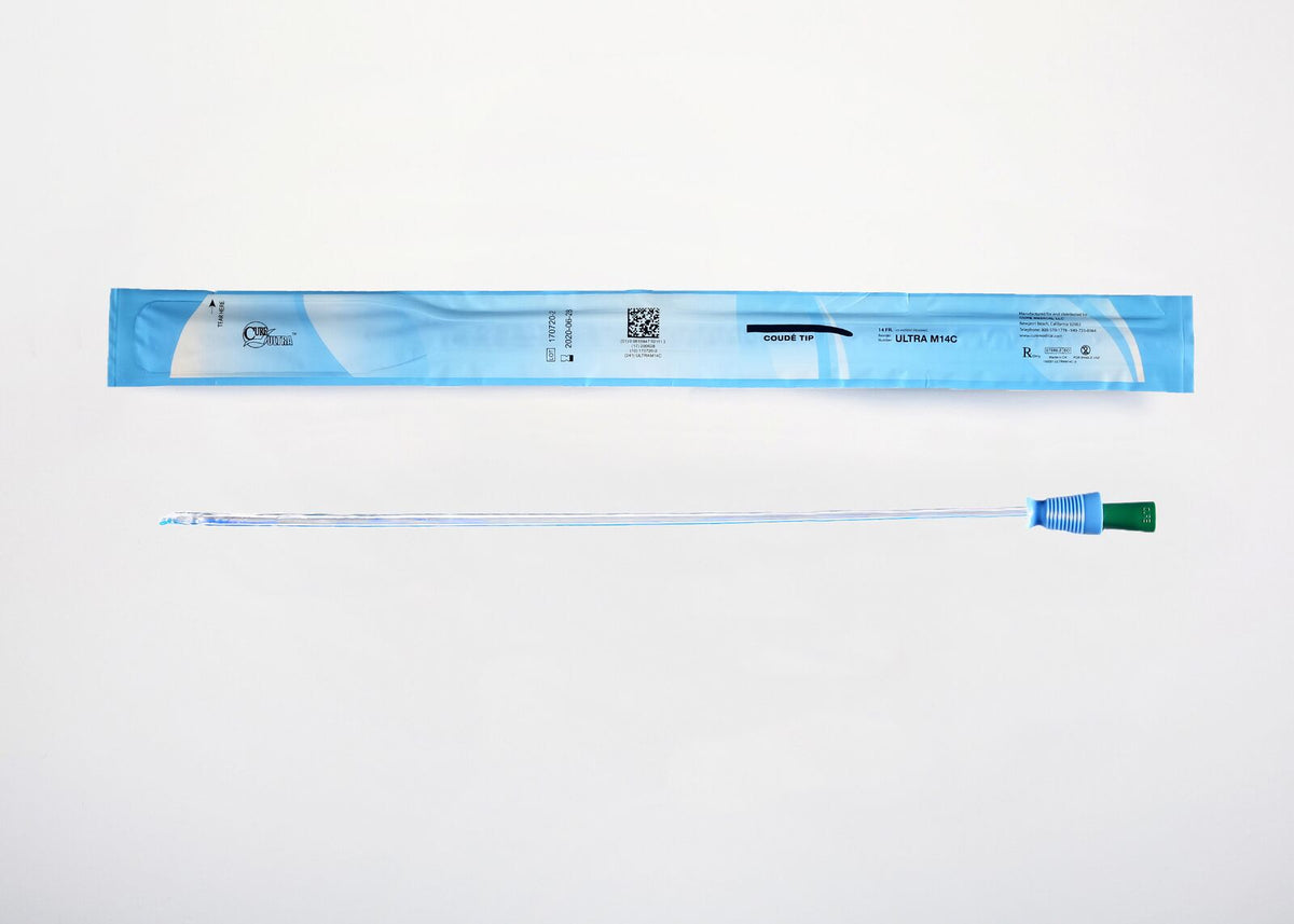 Cure Medical Cure Intermittent Male Cath 16" Pre-Lubricated Coude Tip 14 Fr ULTRA M14C — Box of 30 — product image