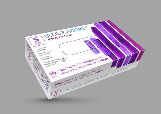 Viedera Duracore Vinyl Examination Gloves, Non Powdered, Small (All Sales Final /Non Returnable) - Box of 100