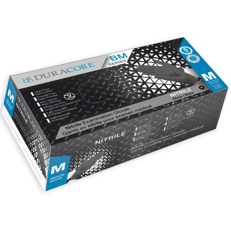 Viedera Duracore Black Nitrile Examination Gloves, 5 Mil, Fully Textured, Md BM5503 — Box of 100 — product image