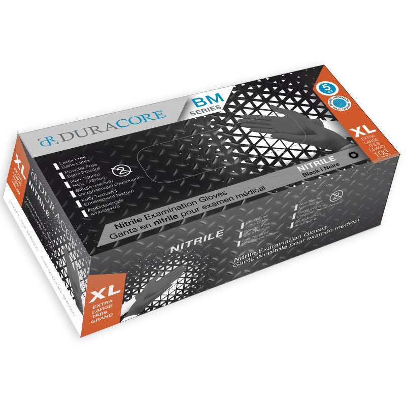 Viedera Duracore Black Nitrile Examination Gloves, 5 Mil, Fully Textured, Xlg BM5505 — Box of 100 — product image