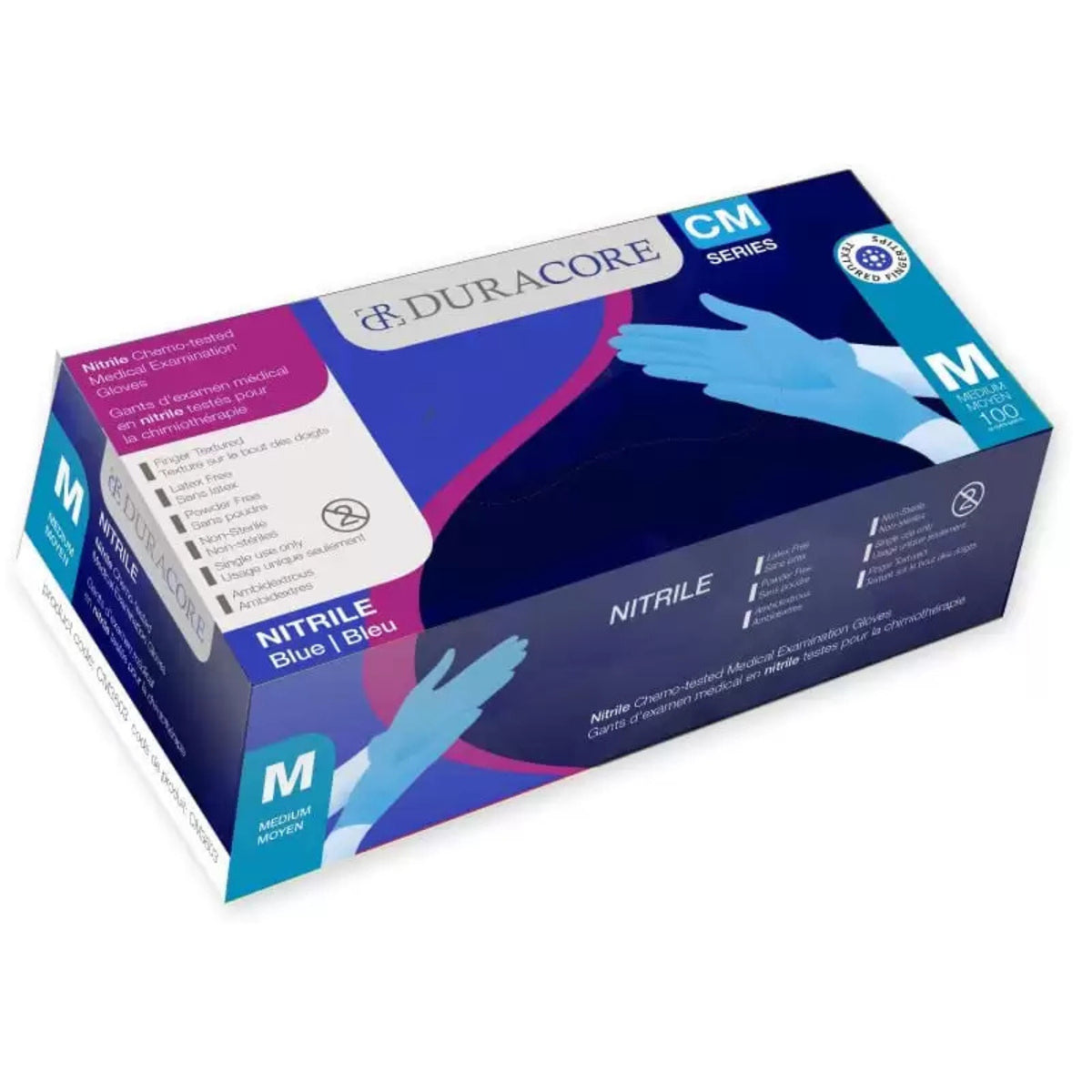 Viedera Bx100 Duracore Blue Nitrile Exam Glove Md Chemo-Tested Finger-Texture Non Sterile Powder Free 3.2mil CM3603 —  — product image