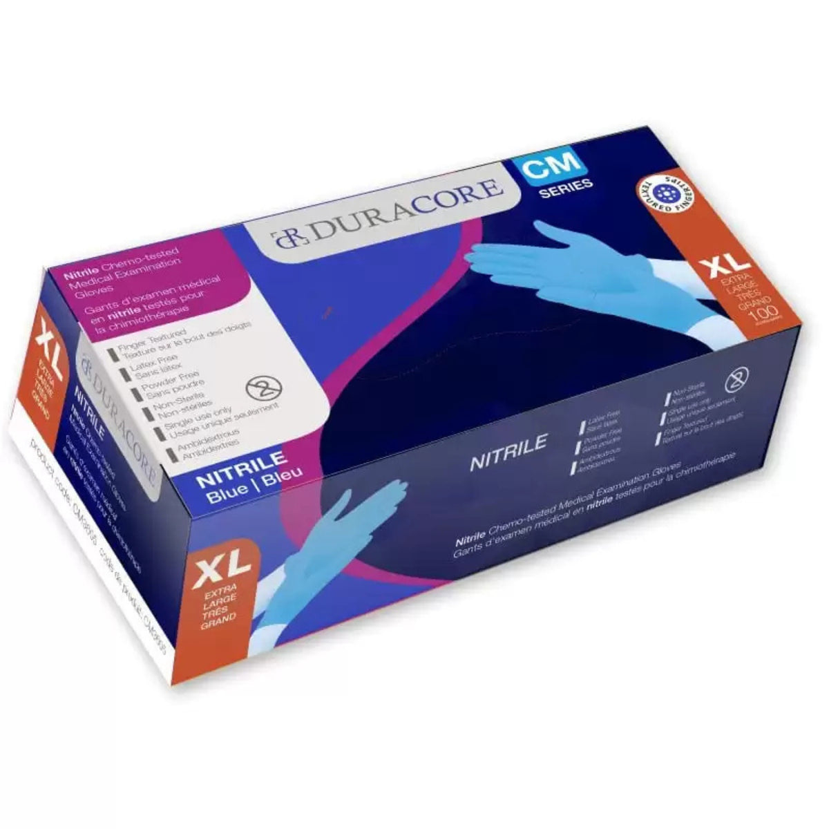 Viedera Duracore Blue Nitrile Exam Glove Chemo-Tested Finger-Texture Ns Powder Free 3.2mil Xlrg CM3605 — Box of 100 — product image