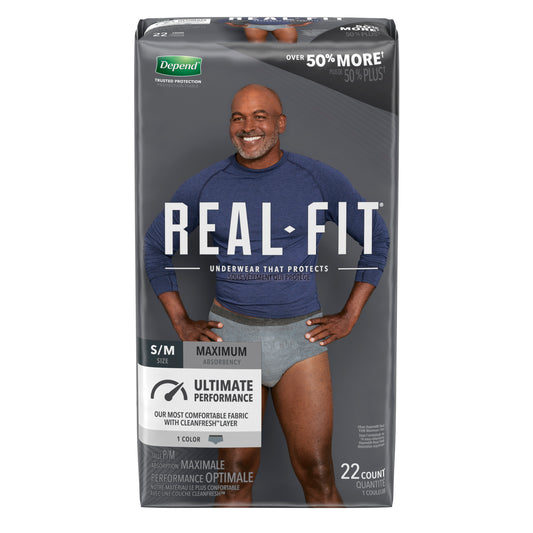 Kimberly Clark Depend Real Fit Maximum Grey Underwear Sm/Md Male Bulk - Package of 22