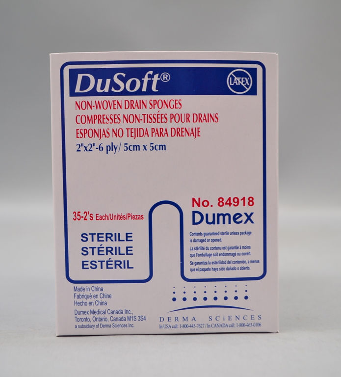 Derma Science Trach Drain Sponge Non Woven Sterile, 2x2 6ply 84918 — Box of 35 — product image